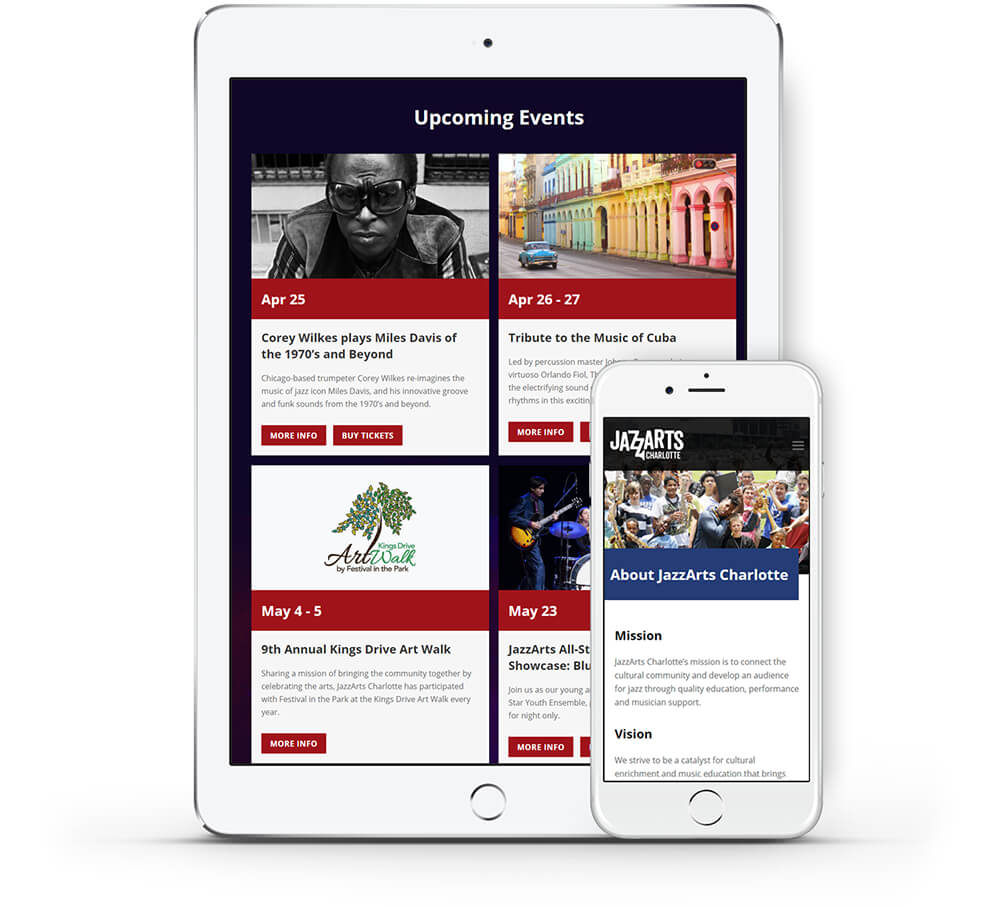 JazzArts Charlotte mobile website development